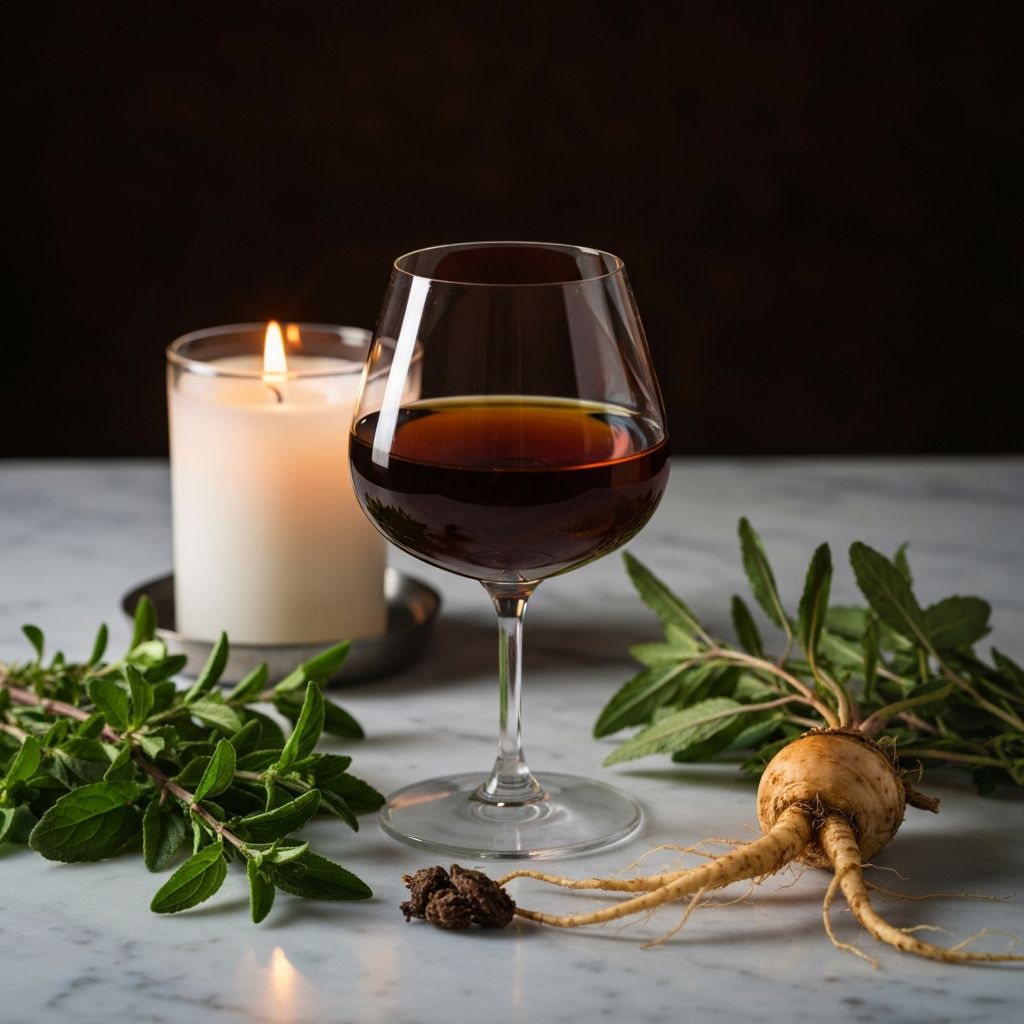 Bicchiere di amaro con erbe alpine